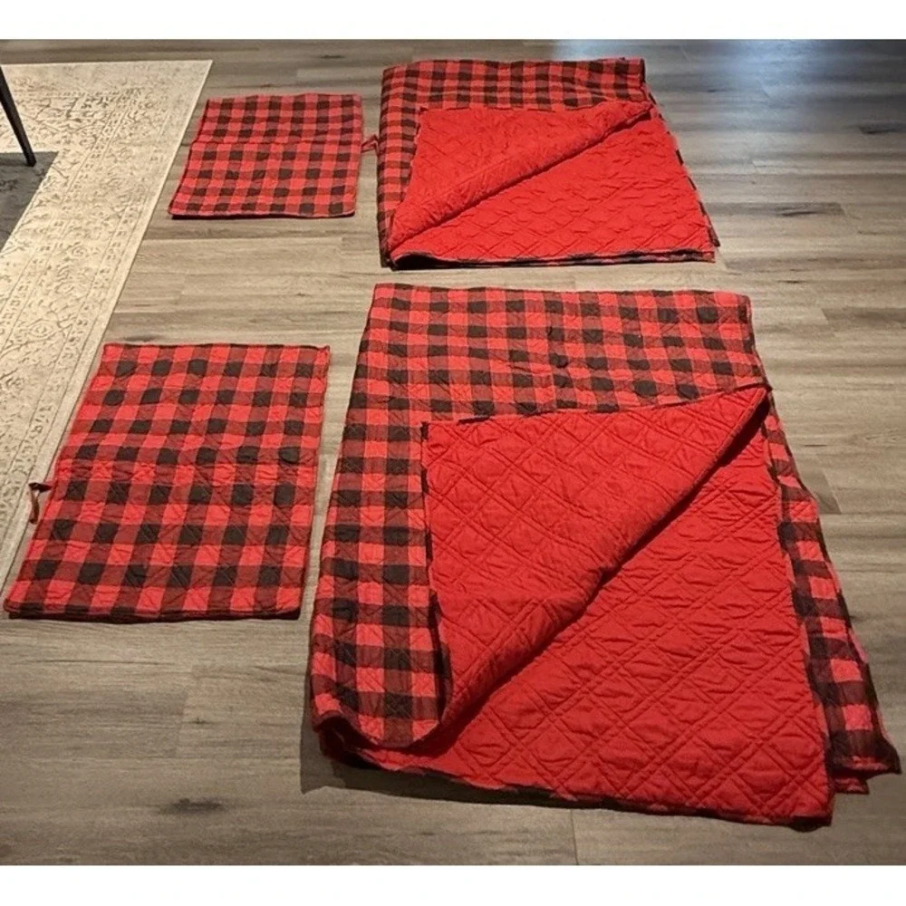 Twin Quilt Set Red Black Buffalo Plaid Coverlet with Sham‎ Cabin Lodge Bedding